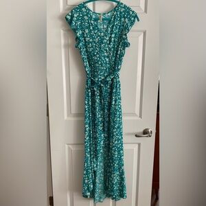 SOLD - Green floral high-low maxi dress - Small